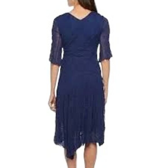 Rabbit Rabbit Rabbit Women's Navy Blue Lace Dress Elbow Length Sleeves Size 12 - Picture 2 of 12